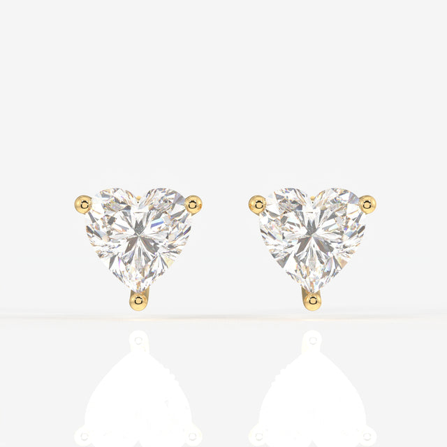 Heart Cut Moissanite Diamond Three Prong Studs Sterling Silver Earrings