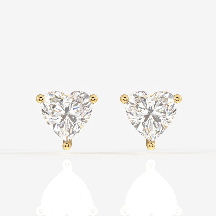 Heart Cut Moissanite Diamond Solitaire Stud 18K Gold Earrings