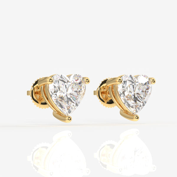 Heart Cut Lab Grown Diamond Solitaire Stud 14K Gold Earrings