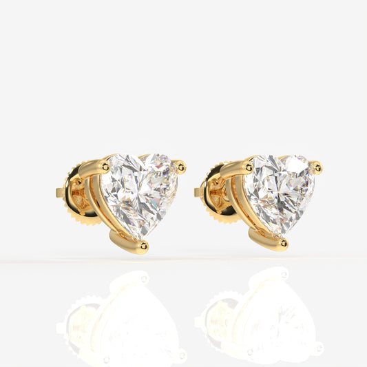Heart Cut Moissanite Diamond Solitaire Stud 18K Gold Earrings