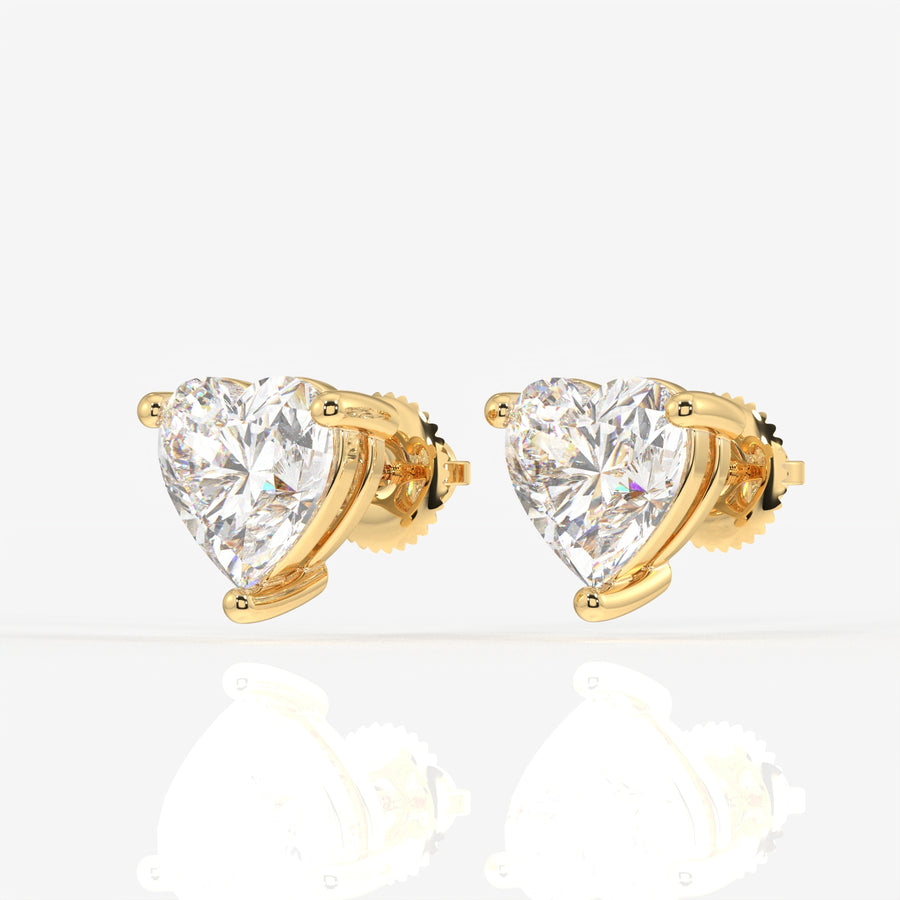 Heart Cut Lab Grown Diamond Solitaire Stud 14K Gold Earrings