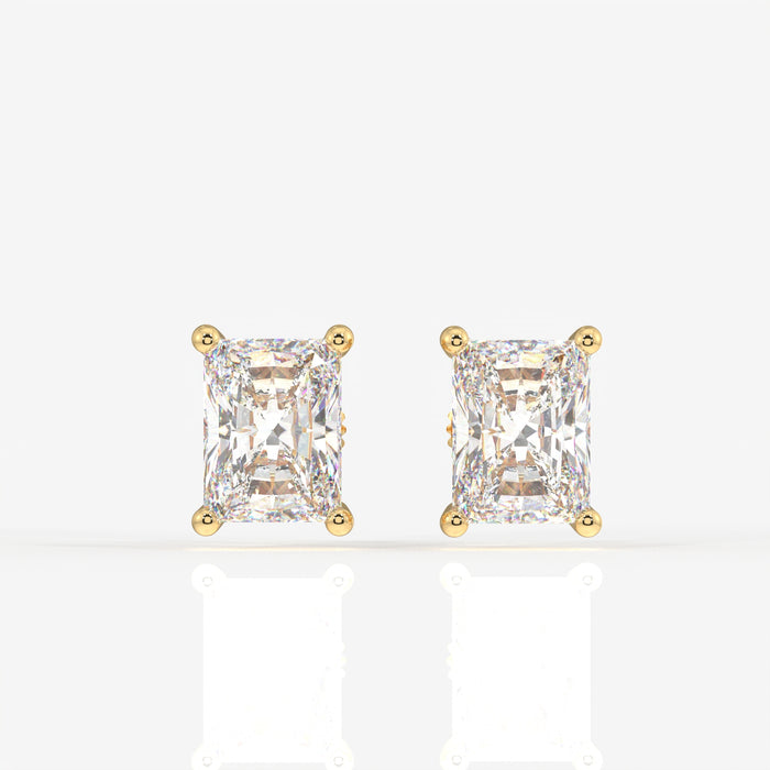 Radiant Cut Moissanite Diamond Solitaire Stud 18K Gold Earrings