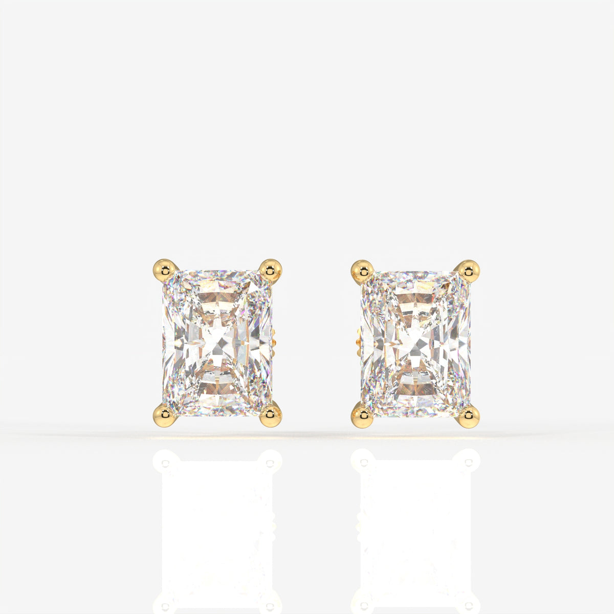 Radiant Cut Moissanite Diamond Solitaire Stud 18K Gold Earrings