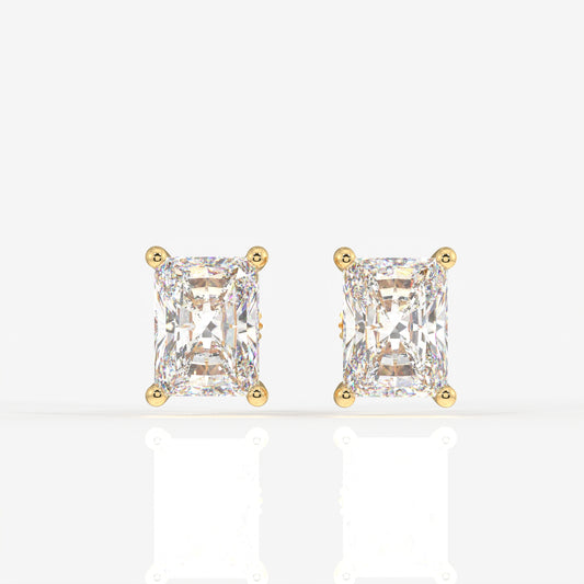 Radiant Cut Moissanite Diamond Solitaire Stud 18K Gold Earrings