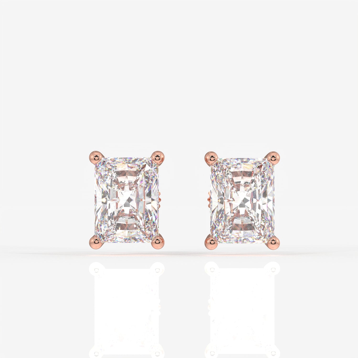 Radiant Cut Moissanite Diamond Solitaire Stud Sterling Silver Earrings
