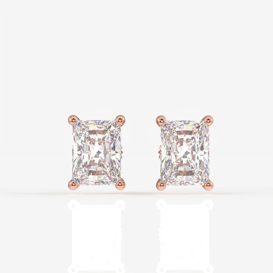 Radiant Cut Moissanite Diamond Solitaire Stud Sterling Silver Earrings