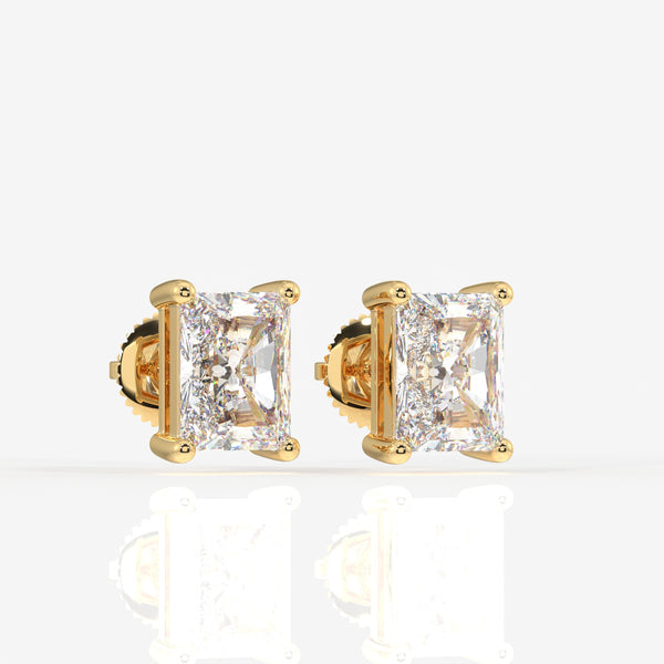 Radiant Cut Lab Grown Diamond Solitaire Stud 14K Gold Earrings