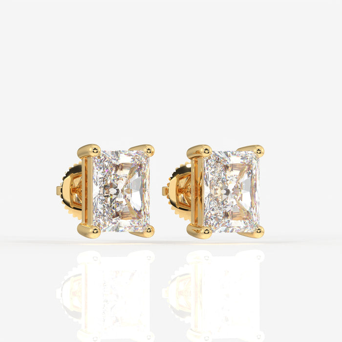 Radiant Cut Moissanite Diamond Solitaire Stud 18K Gold Earrings