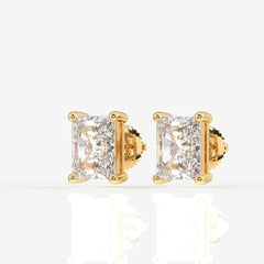 Radiant Cut Moissanite Diamond Solitaire Stud 18K Gold Earrings