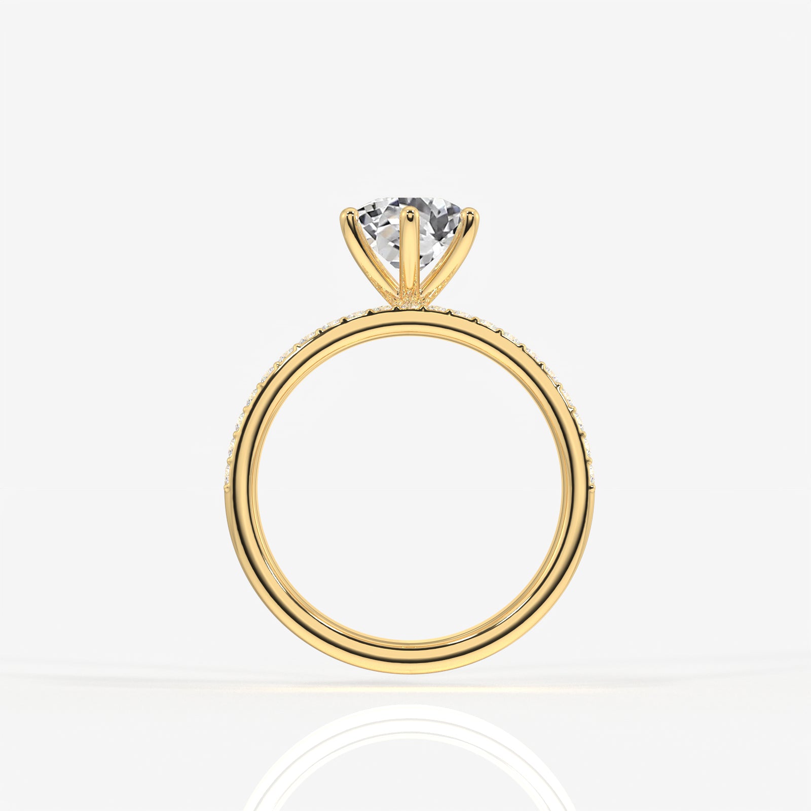 Portuguese Cut Lab Grown Diamond Three Layer Pave 14K Gold Ring