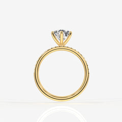 Portuguese Cut Lab Grown Diamond Three Layer Pave 14K Gold Ring