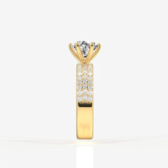 Portuguese Cut Lab Grown Diamond Three Layer Pave 14K Gold Ring