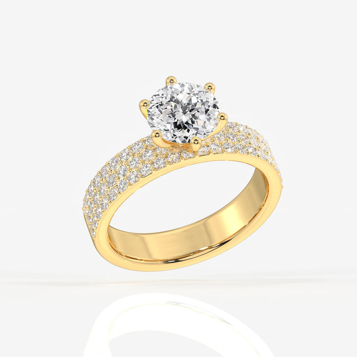 Portuguese Cut Lab Grown Diamond Three Layer Pave 14K Gold Ring