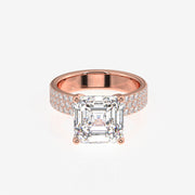 Asscher Cut Lab Grown Diamond Three Layer Pave 14K Gold Ring