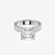 Asscher Cut Lab Grown Diamond Three Layer Pave 14K Gold Ring