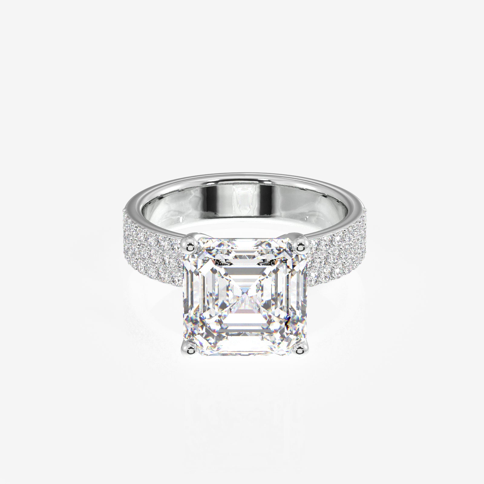 Asscher Cut Lab Grown Diamond Three Layer Pave 14K Gold Ring