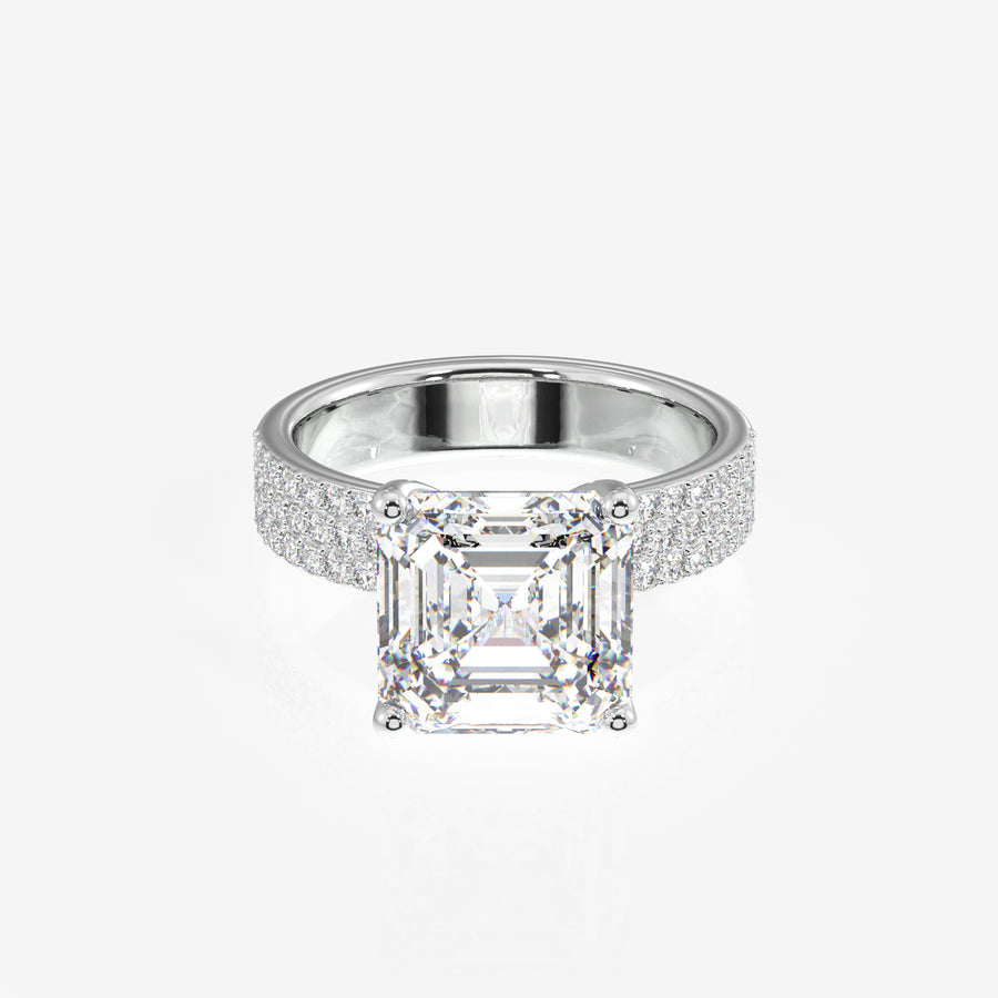 Asscher Cut Lab Grown Diamond Three Layer Pave 14K Gold Ring