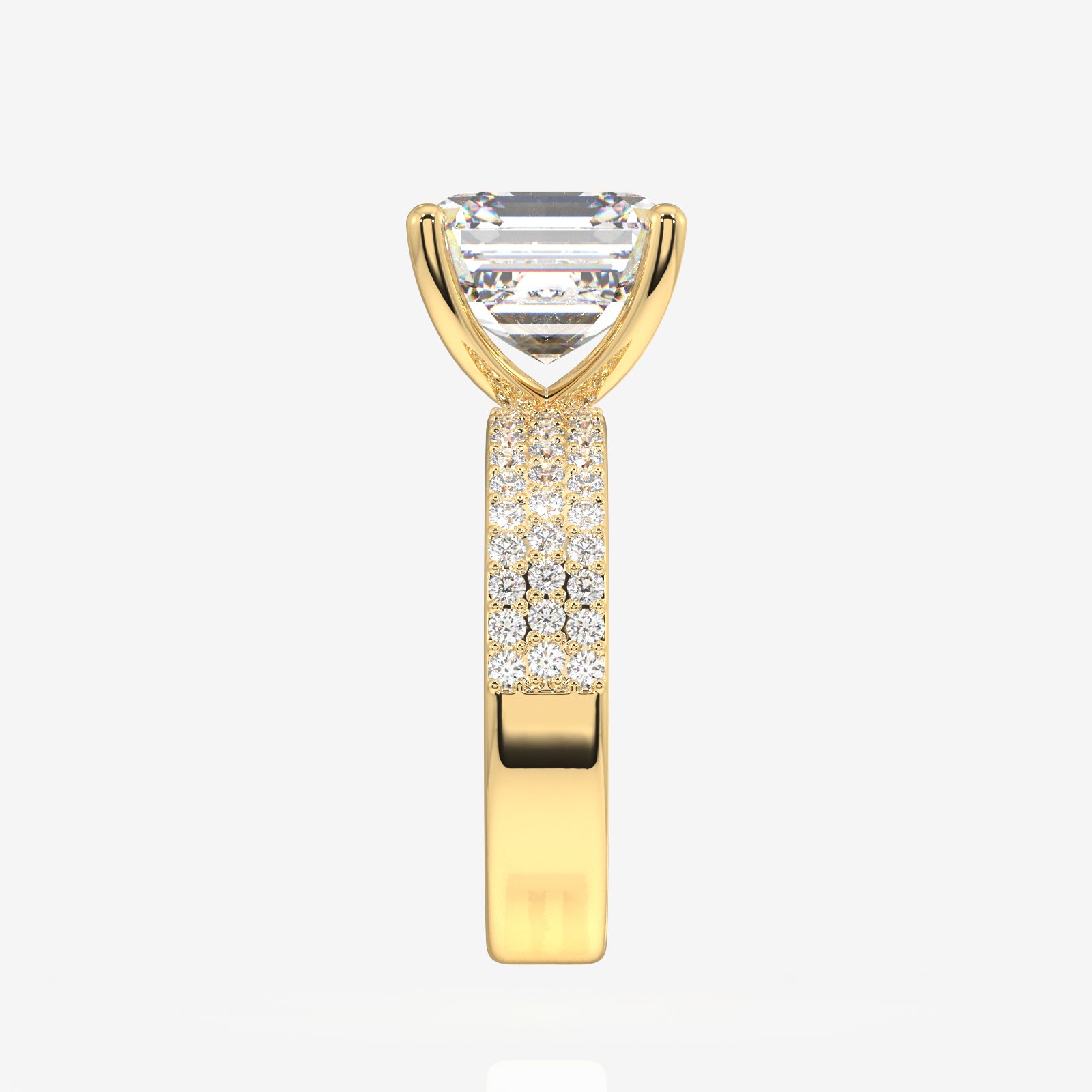 Asscher Cut Lab Grown Diamond Three Layer Pave 14K Gold Ring