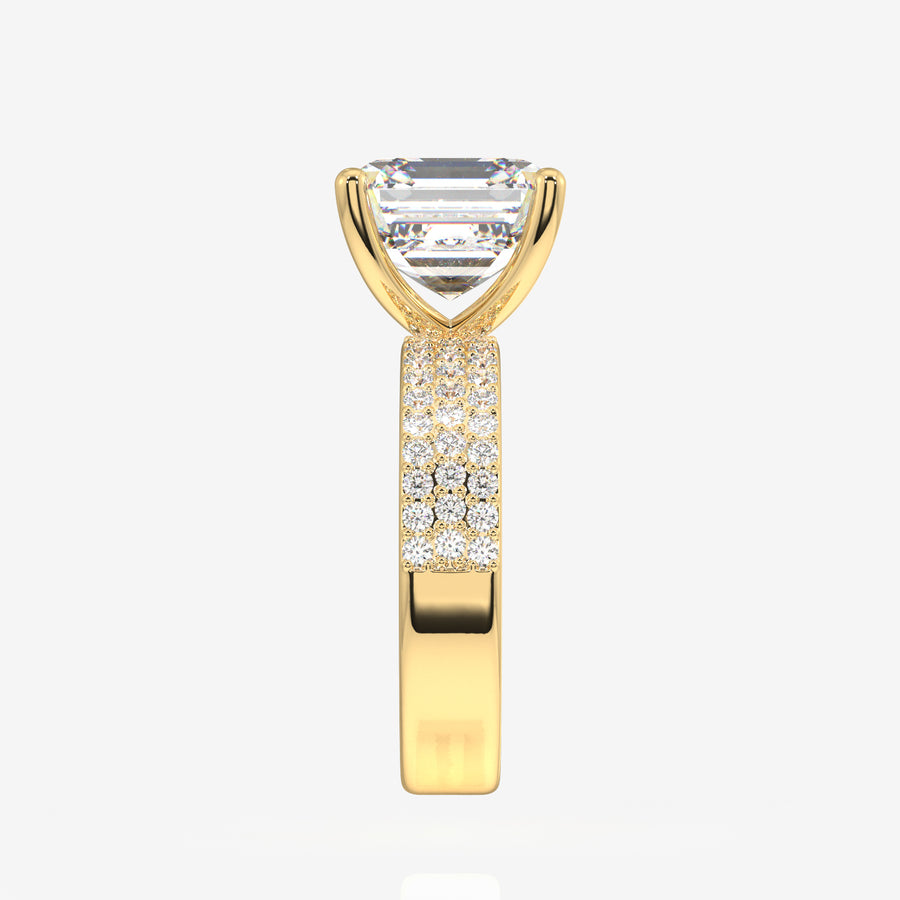 Asscher Cut Lab Grown Diamond Three Layer Pave 14K Gold Ring