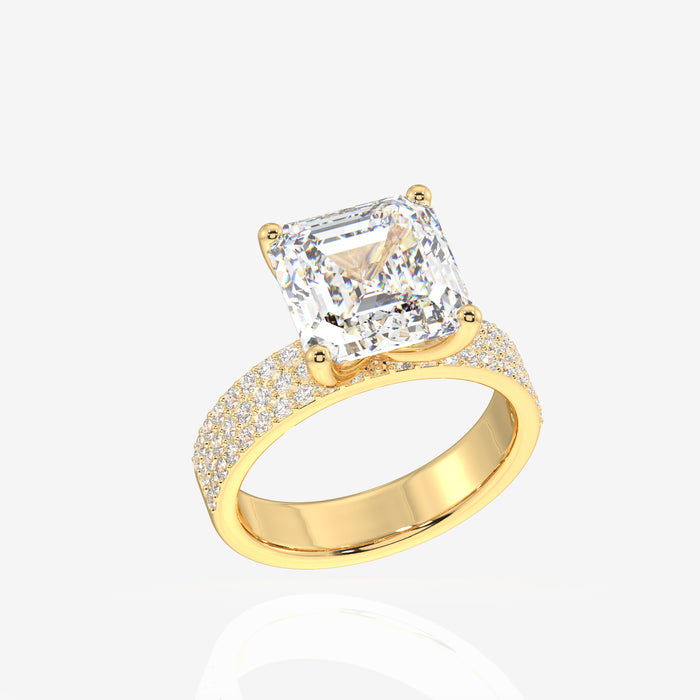 Asscher Cut Lab Grown Diamond Three Layer Pave 14K Gold Ring