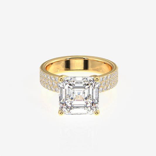 Asscher Cut Moissanite Diamond Three Layer Pave Sterling Silver Ring
