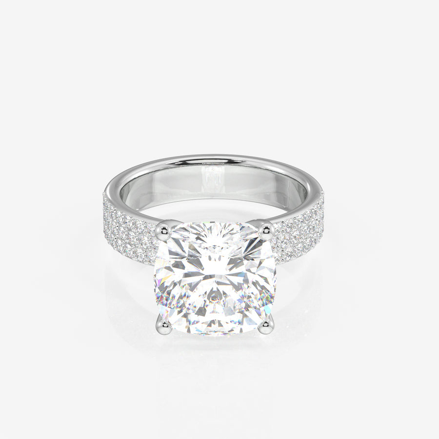Cushion Cut Lab Grown Diamond Three Layer Pave 18K Gold Ring