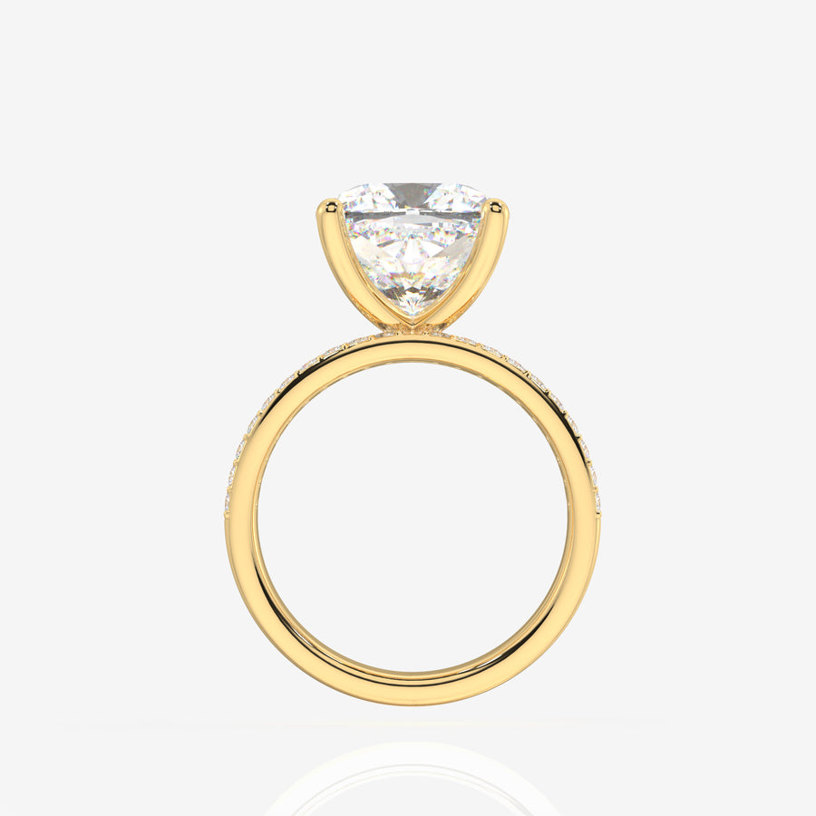 Cushion Cut Lab Grown Diamond Three Layer Pave 18K Gold Ring