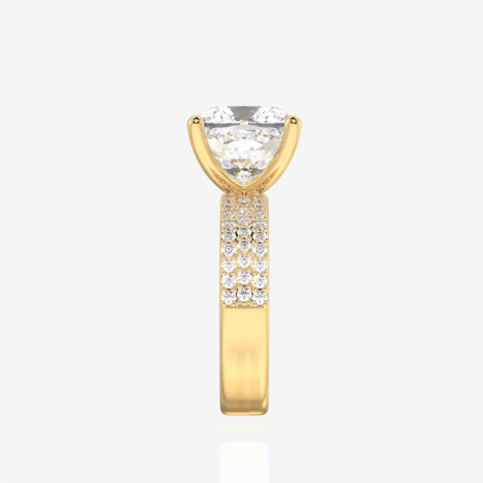Cushion Cut Lab Grown Diamond Three Layer Pave 18K Gold Ring