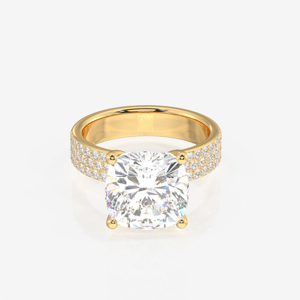 Cushion Cut Moissanite Diamond Three Layer Pave Sterling Silver Ring