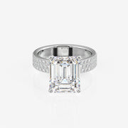 Emerald Cut Lab Grown Diamond Three Layer Pave 9K Gold Ring