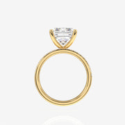 Emerald Cut Lab Grown Diamond Three Layer Pave 9K Gold Ring