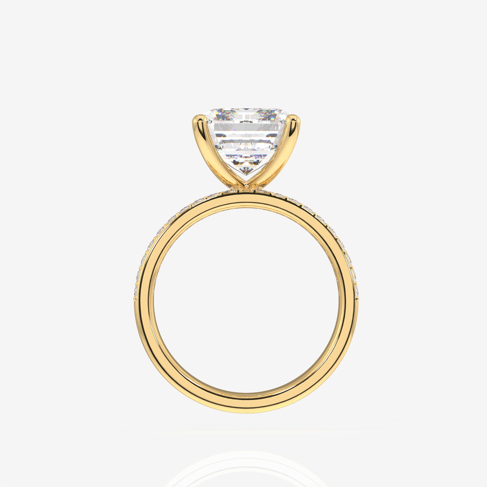 Emerald Cut Lab Grown Diamond Three Layer Pave 9K Gold Ring