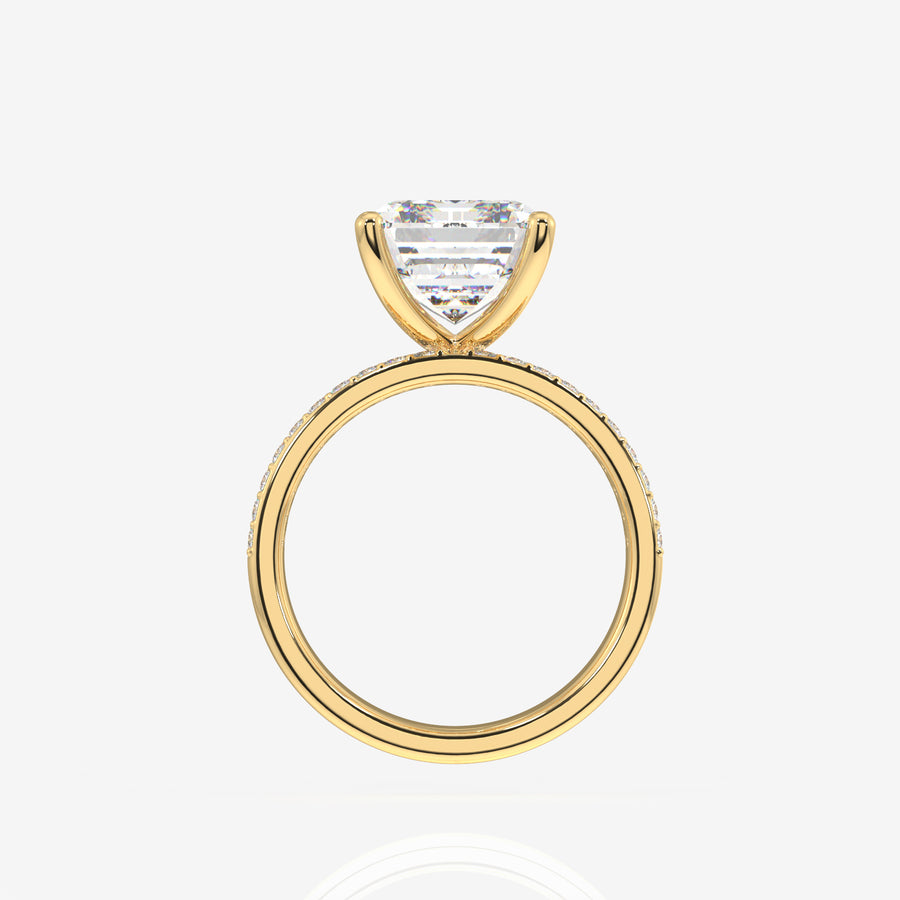 Emerald Cut Lab Grown Diamond Three Layer Pave 9K Gold Ring