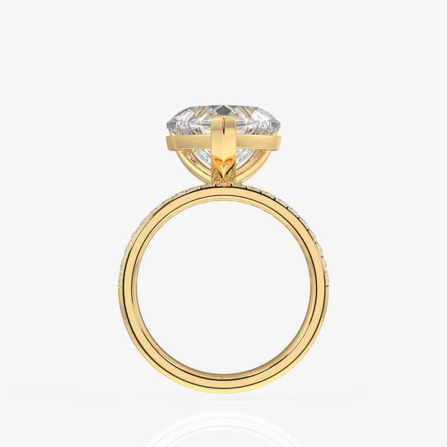 Heart Cut Moissanite Diamond Three Layer Pave 14K Gold Ring