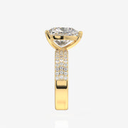 Heart Cut Moissanite Diamond Three Layer Pave 14K Gold Ring