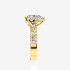 Heart Cut Lab Grown Diamond Three Layer Pave 18K Gold Ring