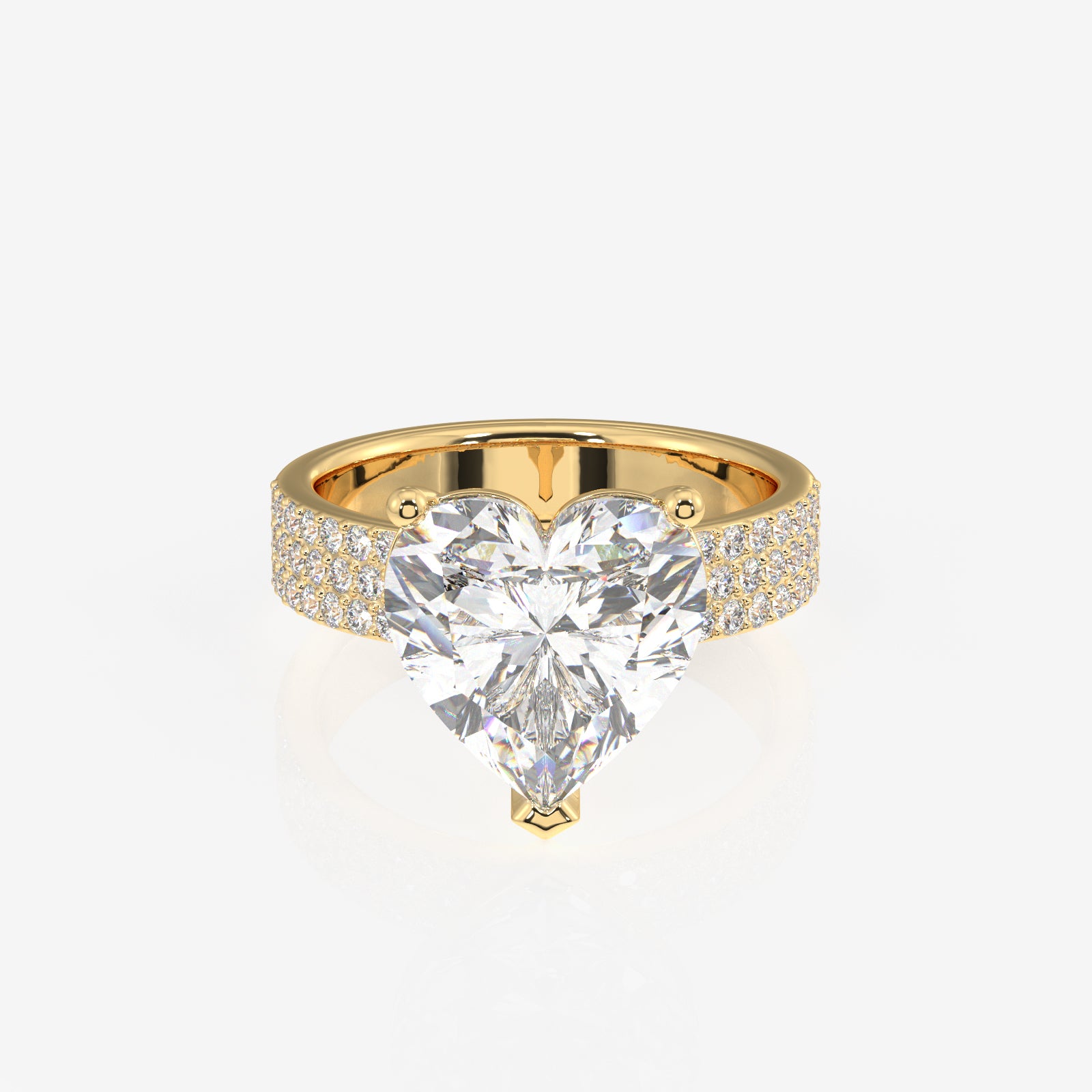 Heart Cut Moissanite Diamond Three Layer Pave 14K Gold Ring