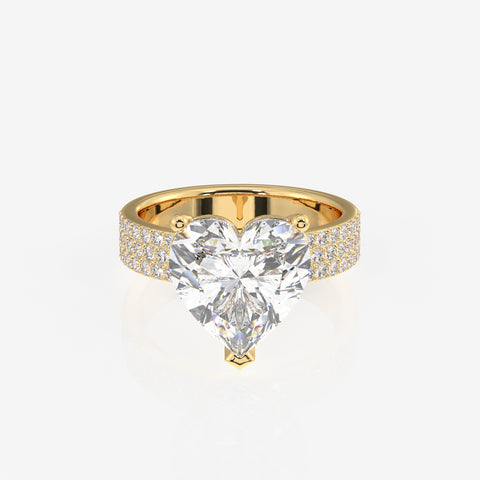 Heart Cut Lab Grown Diamond Three Layer Pave 14K Gold Ring