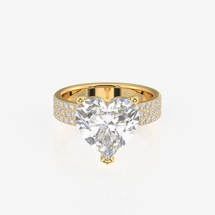 Heart Cut Moissanite Diamond Three Layer Pave 18K Gold Ring