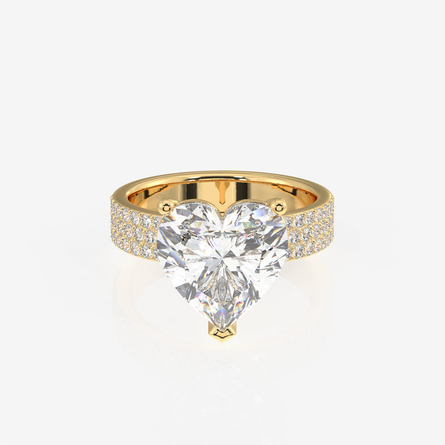 Heart Cut Moissanite Diamond Three Layer Pave 14K Gold Ring