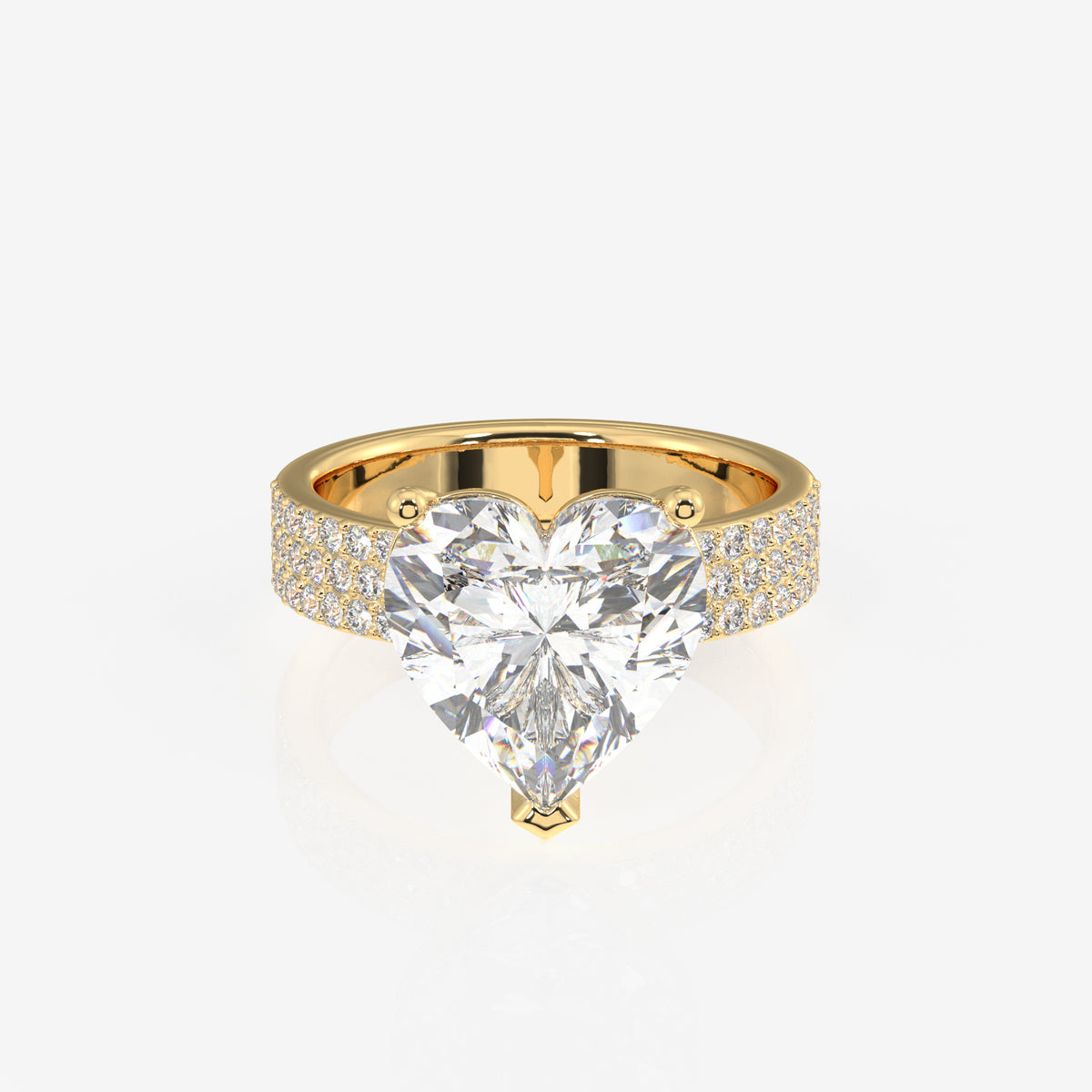 Heart Cut Lab Grown Diamond Three Layer Pave 18K Gold Ring