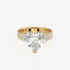 Heart Cut Lab Grown Diamond Three Layer Pave 18K Gold Ring