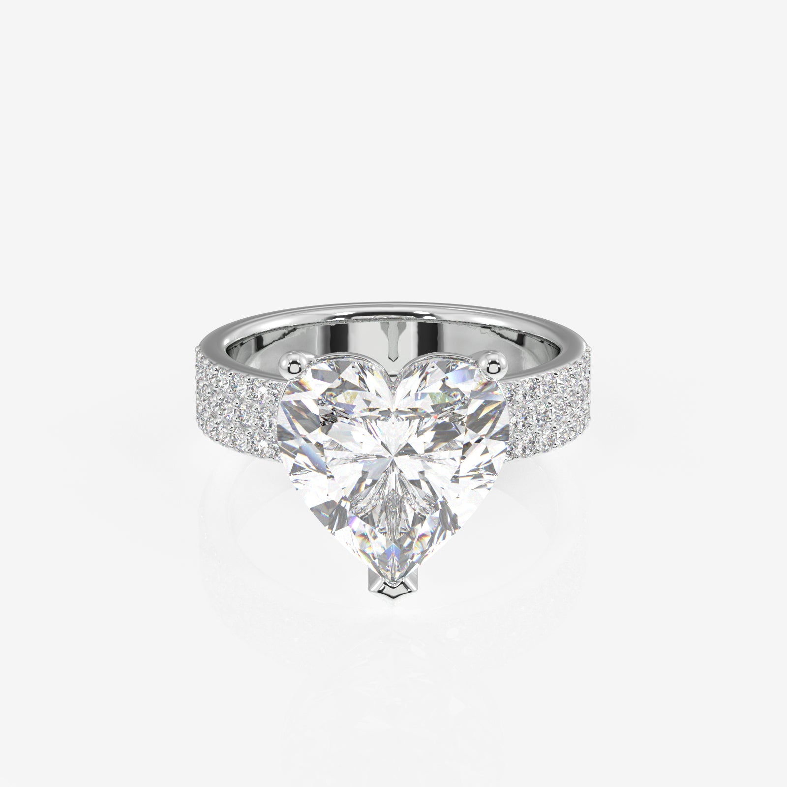 Heart Cut Moissanite Diamond Three Layer Pave 14K Gold Ring