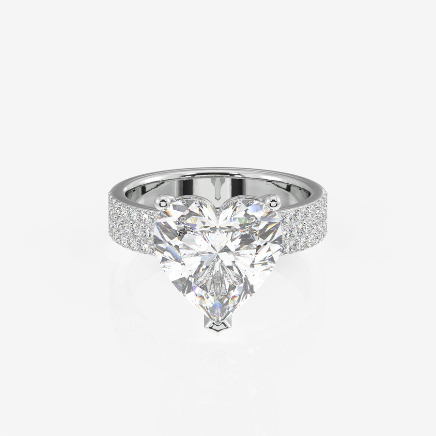 Heart Cut Moissanite Diamond Three Layer Pave 14K Gold Ring