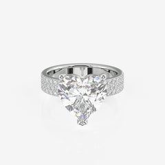 Heart Cut Lab Grown Diamond Three Layer Pave 18K Gold Ring