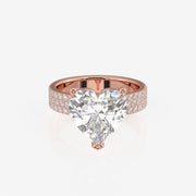 Heart Cut Moissanite Diamond Three Layer Pave 14K Gold Ring
