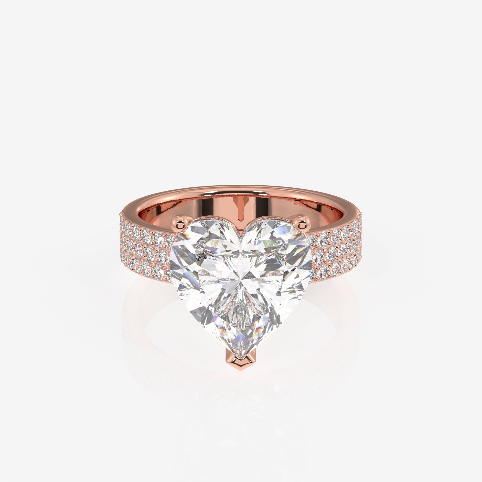 Heart Cut Moissanite Diamond Three Layer Pave 14K Gold Ring
