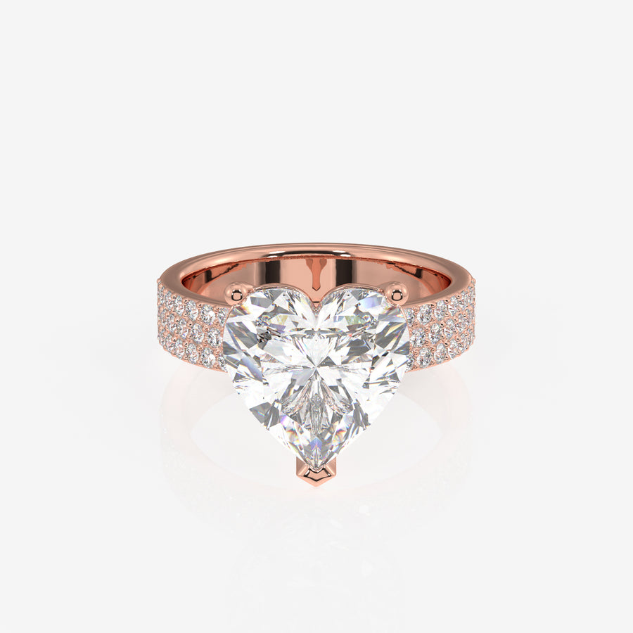 Heart Cut Moissanite Diamond Three Layer Pave 14K Gold Ring