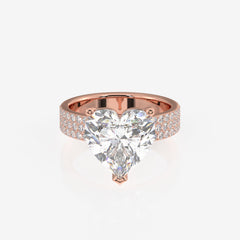 Heart Cut Lab Grown Diamond Three Layer Pave 18K Gold Ring