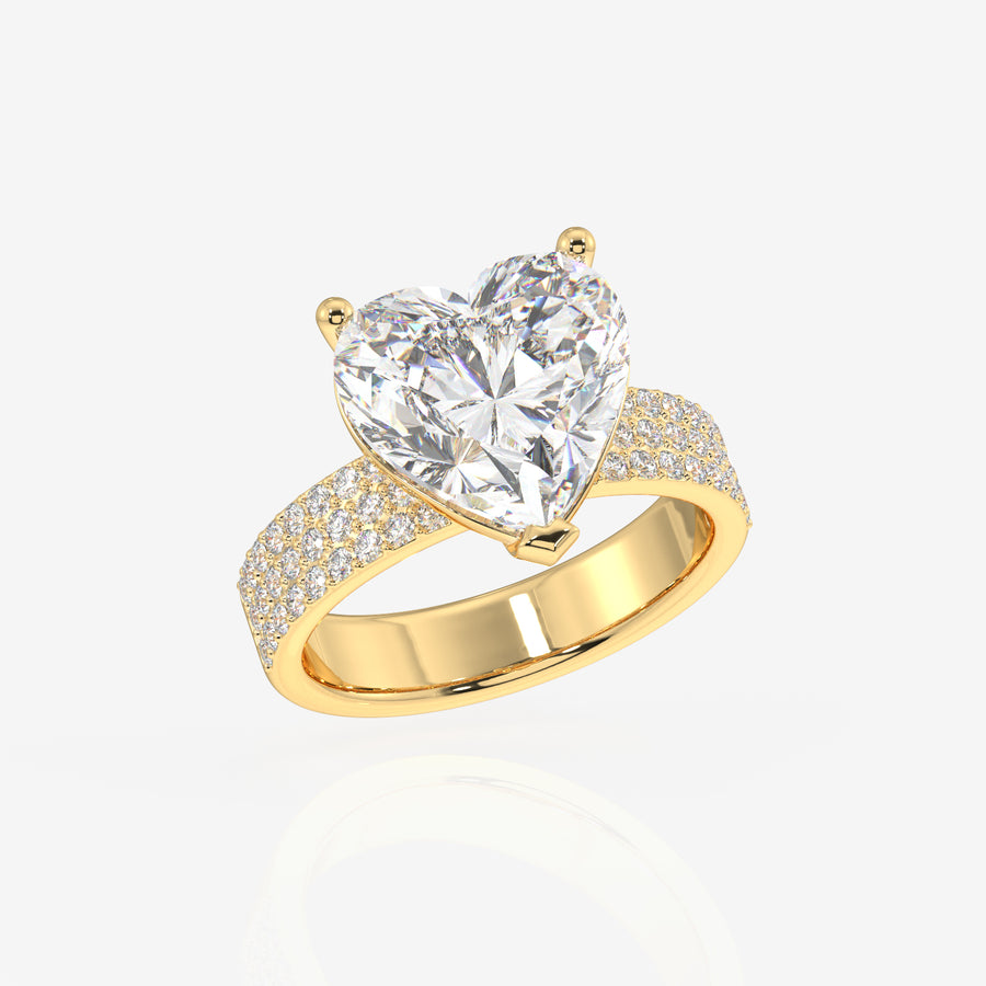 Heart Cut Moissanite Diamond Three Layer Pave 14K Gold Ring